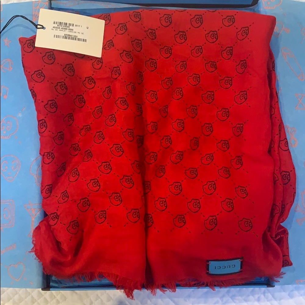 Authentic Red Gucci Skull Scarf